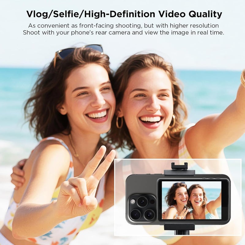 sunpin Vlog Selfie Monitor Screen, Wireless 4K/1080p Back Camera Monitor for iPhone & Android, Built-in Speaker for YouTube TikTok Live Streaming (Gray) - Image 5